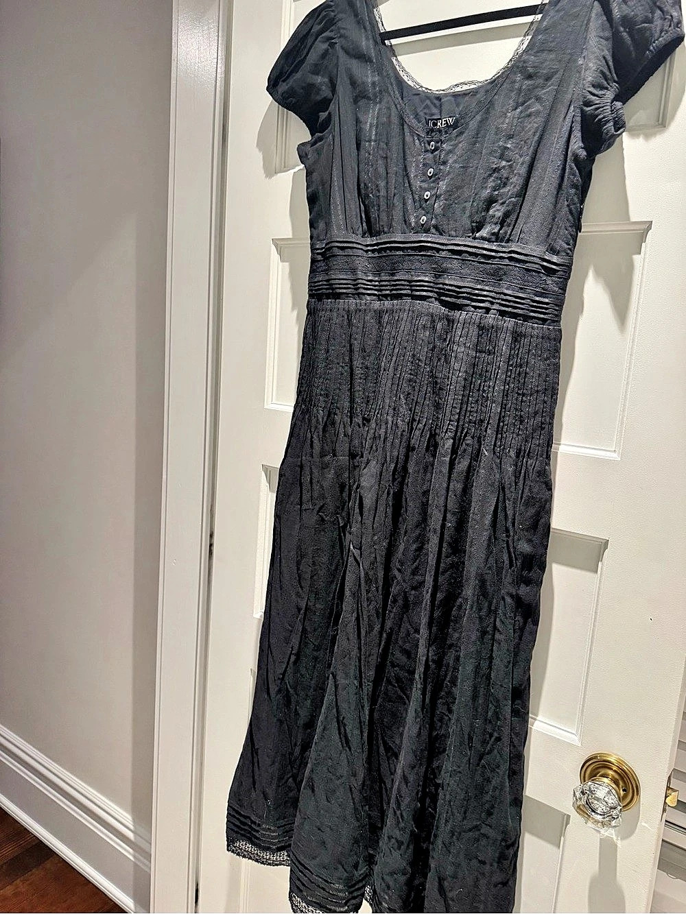 J.CREW Lace-trim pintuck midi dress in cotton dobby Black Size 10